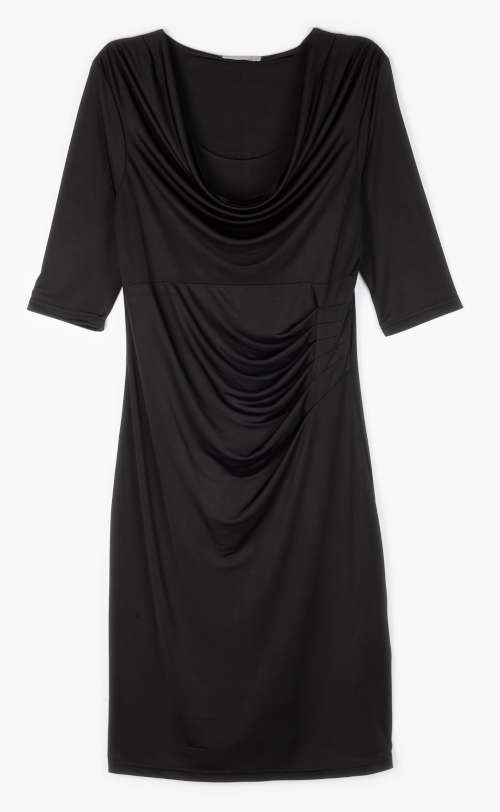 Dámske šaty čierne s riasením vpredu