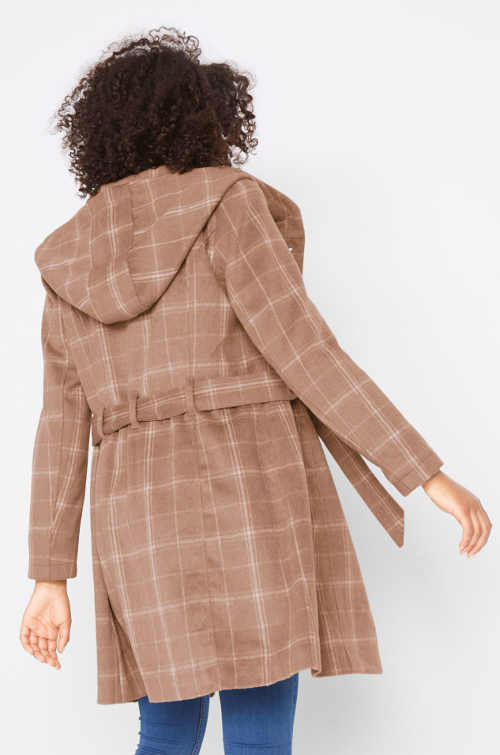 Béžový károvaný dámsky kabát