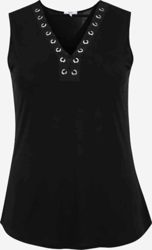 Čierne tričko bez rukávov s ozdobnými kovovými krúžkami
