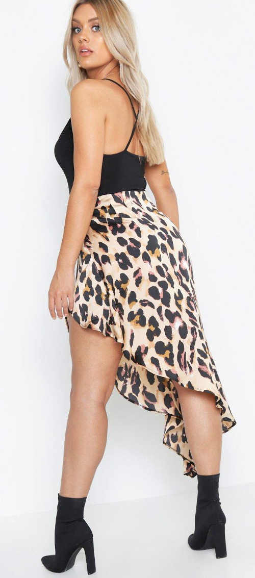 Leopardie dámska sukňa asymetrického strihu