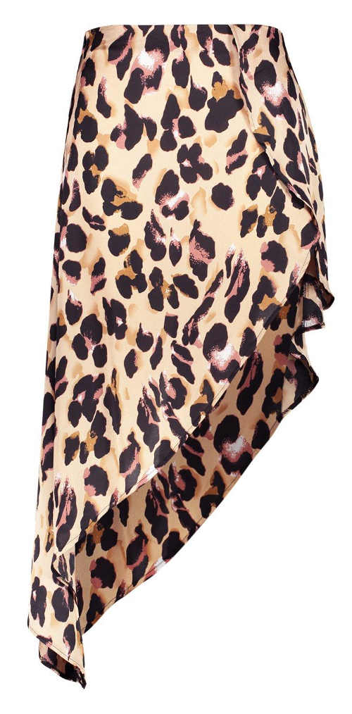 Saténová letná dámska sukňa s leopardím vzorom