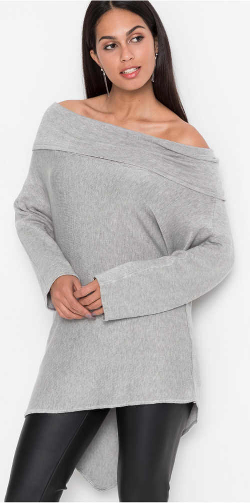 Asymetrický oversized dámsky sveter Carmen s holými ramenami