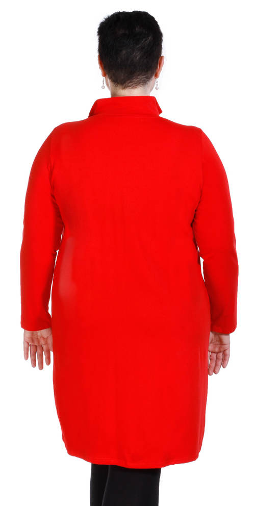 Červená dámska bunda ku kolenám
