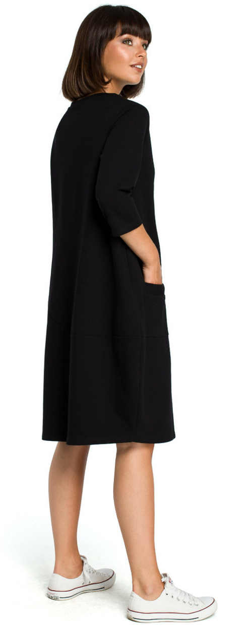 Voľné čierne dámske šaty s vreckami