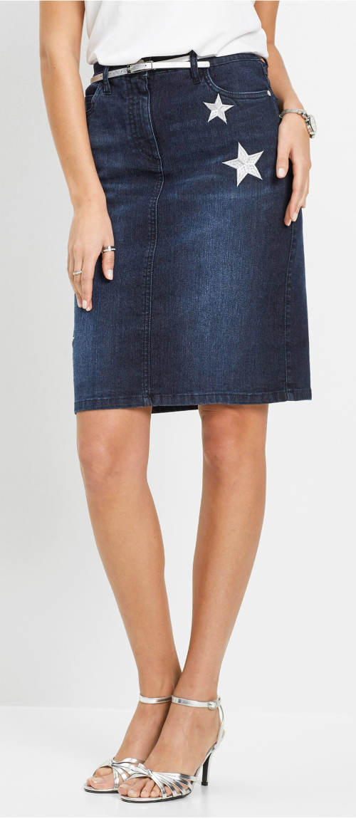 Lacná džínsová sukňa pre plnoštíhle