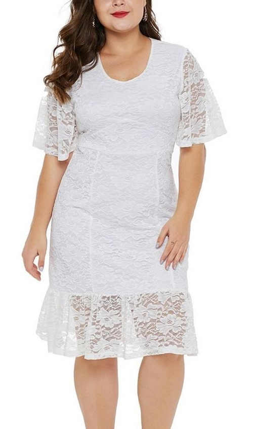 Biele dámske čipkované šaty po kolená