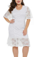 Dámske čipkované šaty s krátkym rukávom v bielej farbe