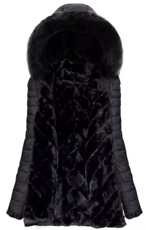 Čierna prešívaná dámska zimná bunda s hrejivou kožušinou