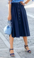 Modrá dámska midi sukňa so zapínaním