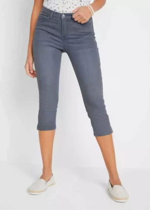 Moderné dámske elastické plus size džínsy s dĺžkou pod kolená