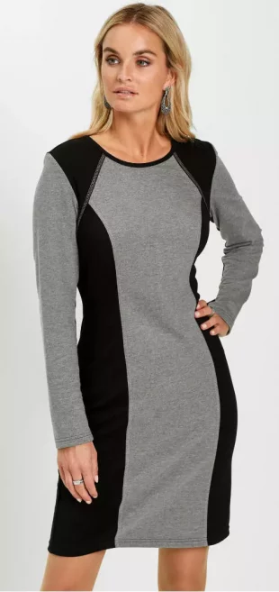 Pruhované sivo-čierne dámske mikinové šaty
