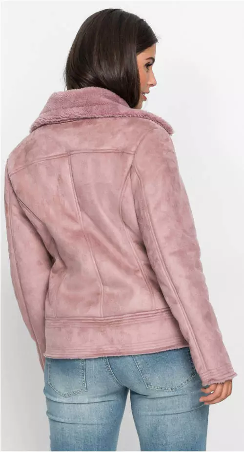 Ružová kožená dámska zimná bunda
