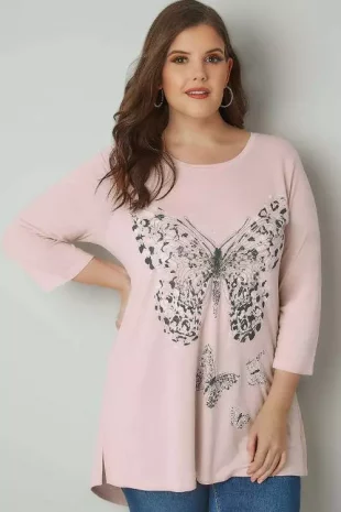 Dámske nadrozmerné ružové tričko s motýľom