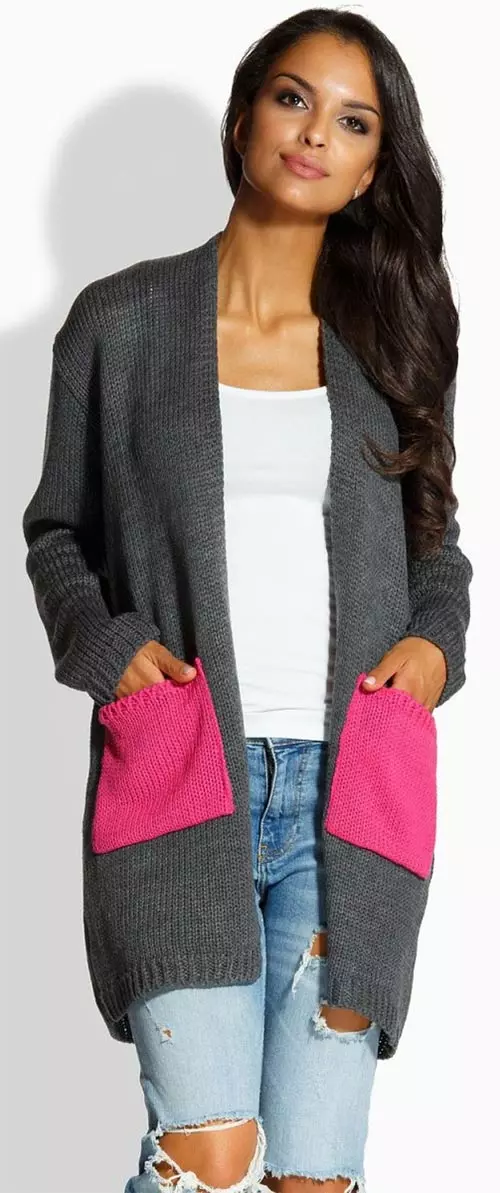 Sivý sveter s ružovými vreckami