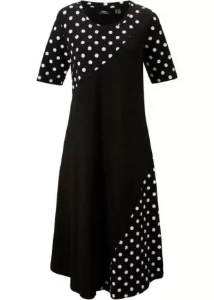 Moderné dámske šaty v tvare písmena A s bodkovanou potlačou