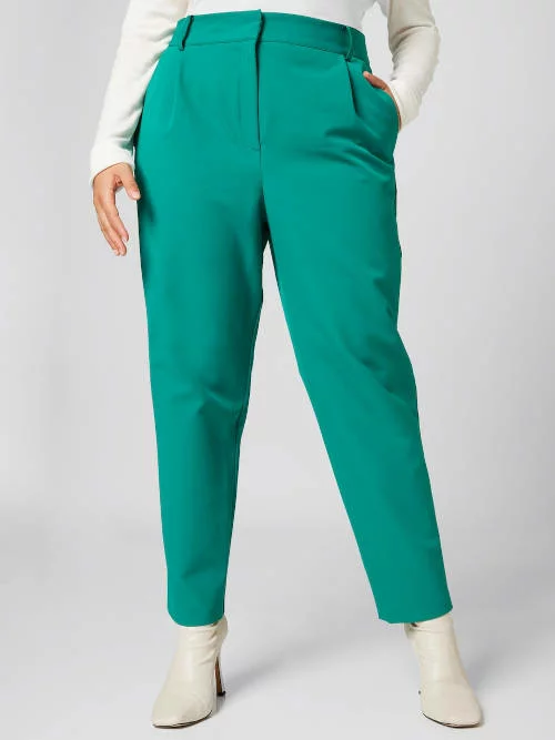 Dámske jednofarebné zelené klasické nohavice pre moletky pohodlného strihu