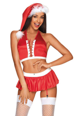 Červená erotická vianočná Ms. Claus v rafinovanom dizajne
