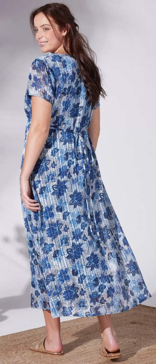 Dámske modré maxi šaty s kvetinovým vzorom