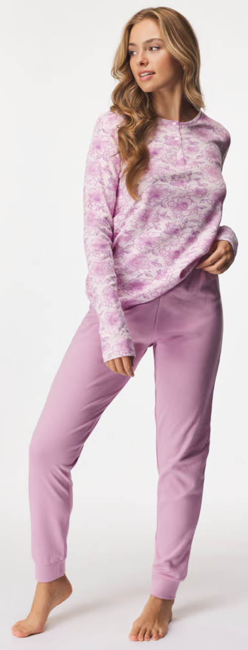 Ružové dámske zimné bavlnené pyžamo pre moletky